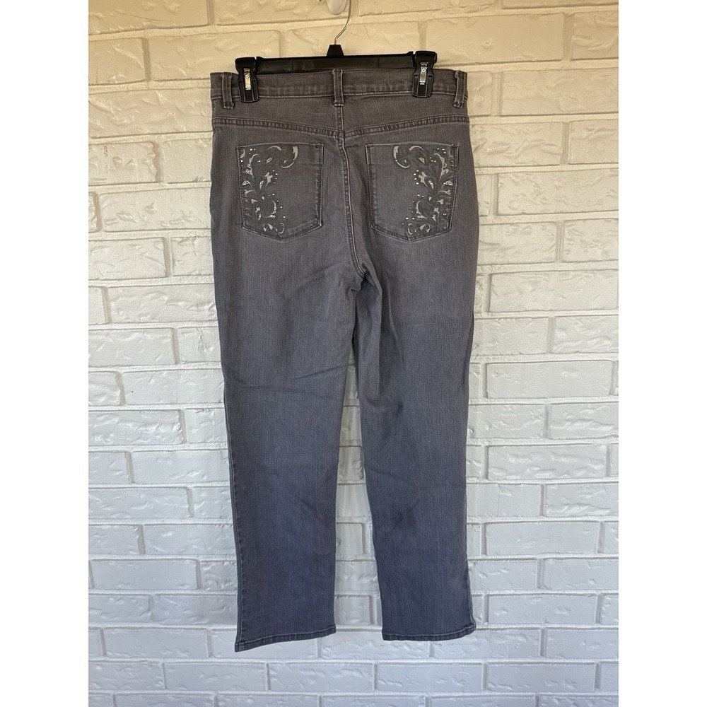Gloria Vanderbilt Gray Straight Leg Jeans Women's Size 8 Embroidered Pockets - Picture 2 of 7